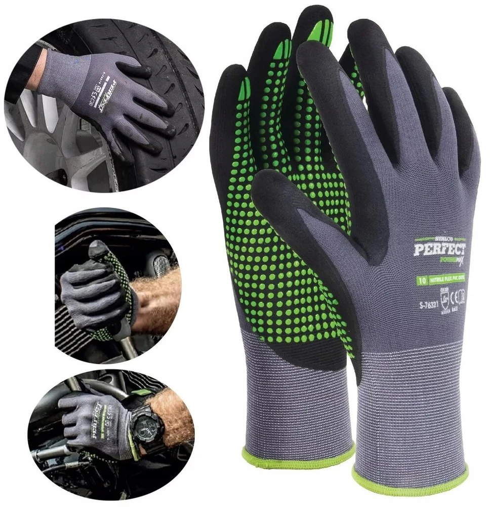 Stalco Nitrile Flex Dots darbo pirštinės S-76317, dydis M (8), 12 porų