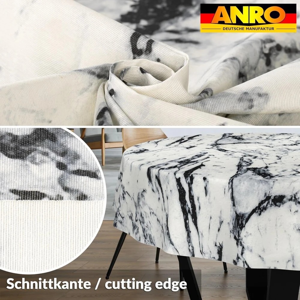 Staltiesės audinys, plaunama staltiesė, lengvai prižiūrima staltiesė su lotoso efektu, atspari purvui ir vandeniui, skirta naudoti viduje ir lauke, apvali 140 cm, cutting edge marble juodas