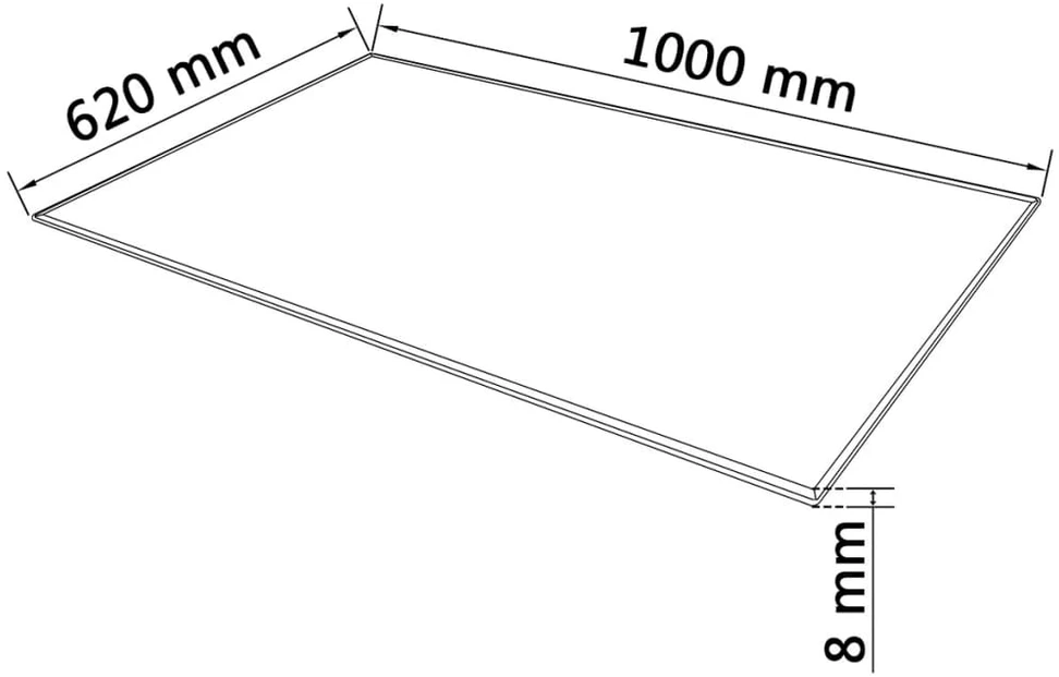 Stalviršis, grūdintas stiklas, stačiakampio forma, 1000x620mm