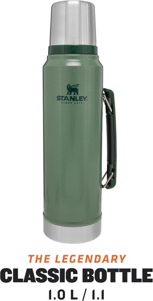 Stanley Classic Legendary Termosas, 1 L, palaiko karštą arba šaltą 24 valandas, nerūdijančio plieno termosas, be Bpa, galima plauti indaplovėje, Hammertone Žalias