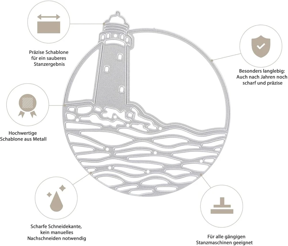 Stanzenshop Lighthouse Sea Round Frame Cutting Dies Stencils Scrapbooking Card Making Diy Embossing Stencils