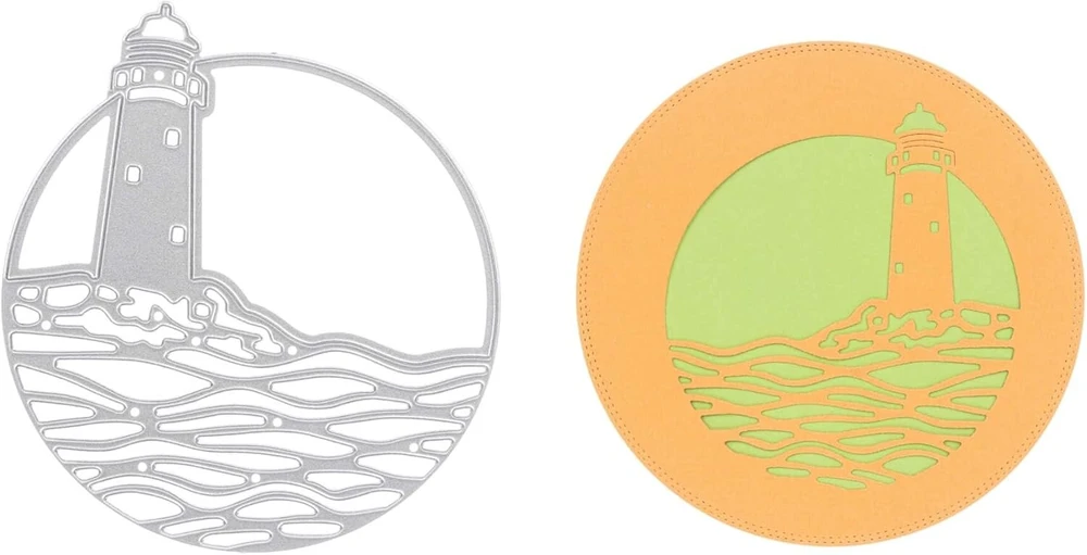 Stanzenshop Lighthouse Sea Round Frame Cutting Dies Stencils Scrapbooking Card Making Diy Embossing Stencils