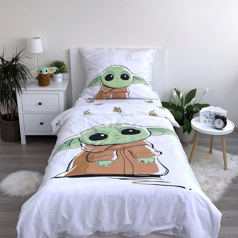 Star Wars The Mandalorian Baby Yoda patalynės užvalkalų komplektas 140 x 200 + 70 x 90 cm