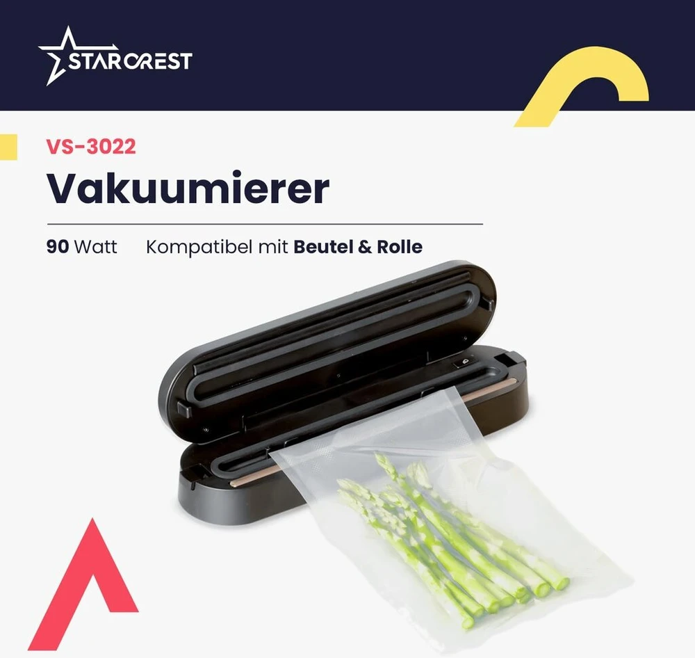 Starcrest maisto vakuuminis sandariklis, vakuuminis sandariklis maisto pakavimui, vakuuminis aparatas kaip suvirinimo įrenginys maistui, su 10 vakuuminių maišelių, juodas