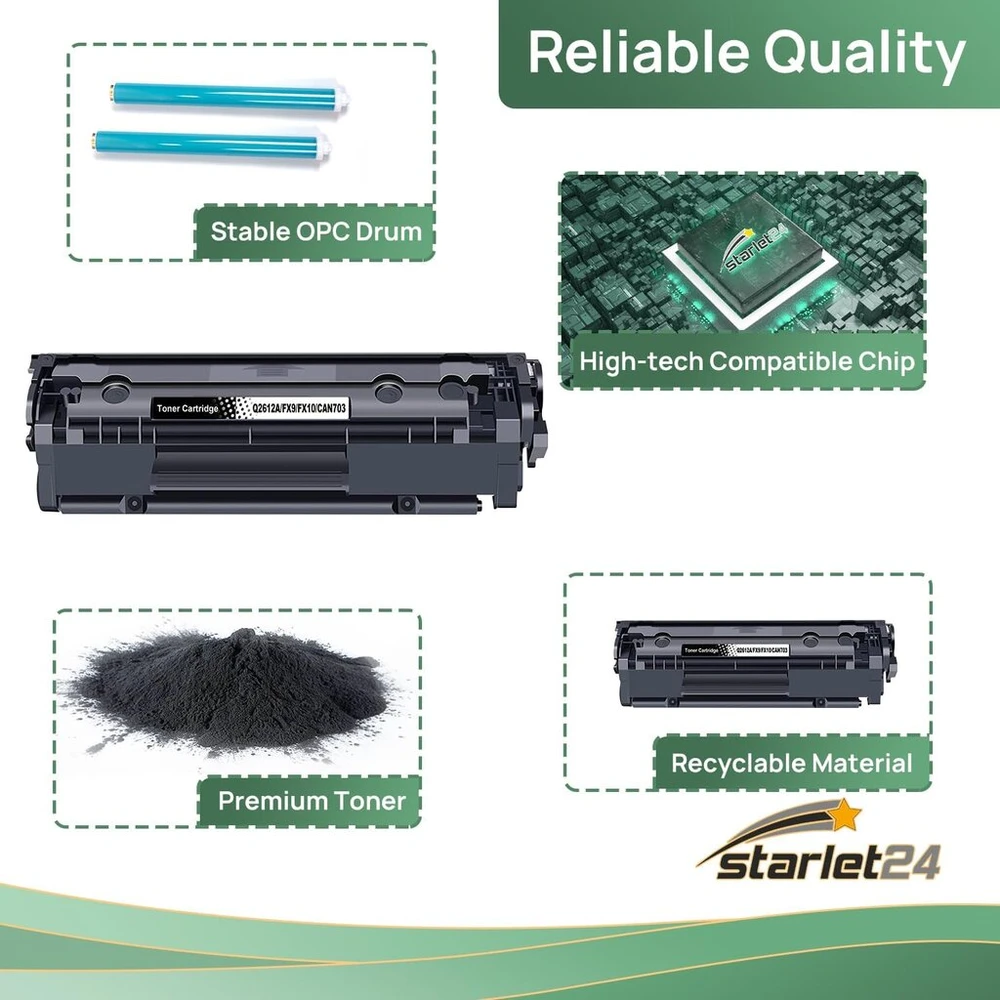 Starlet24 2 x 12a Q2612a suderinamas toneris su hp q2612a 12a, skirtas hp laserjet 1010 1012 1015 1018 1020 1022 1022n 1022nw 3015 3020 3030 3050 3052 3055 m1005 m1319 m1319f, juodas