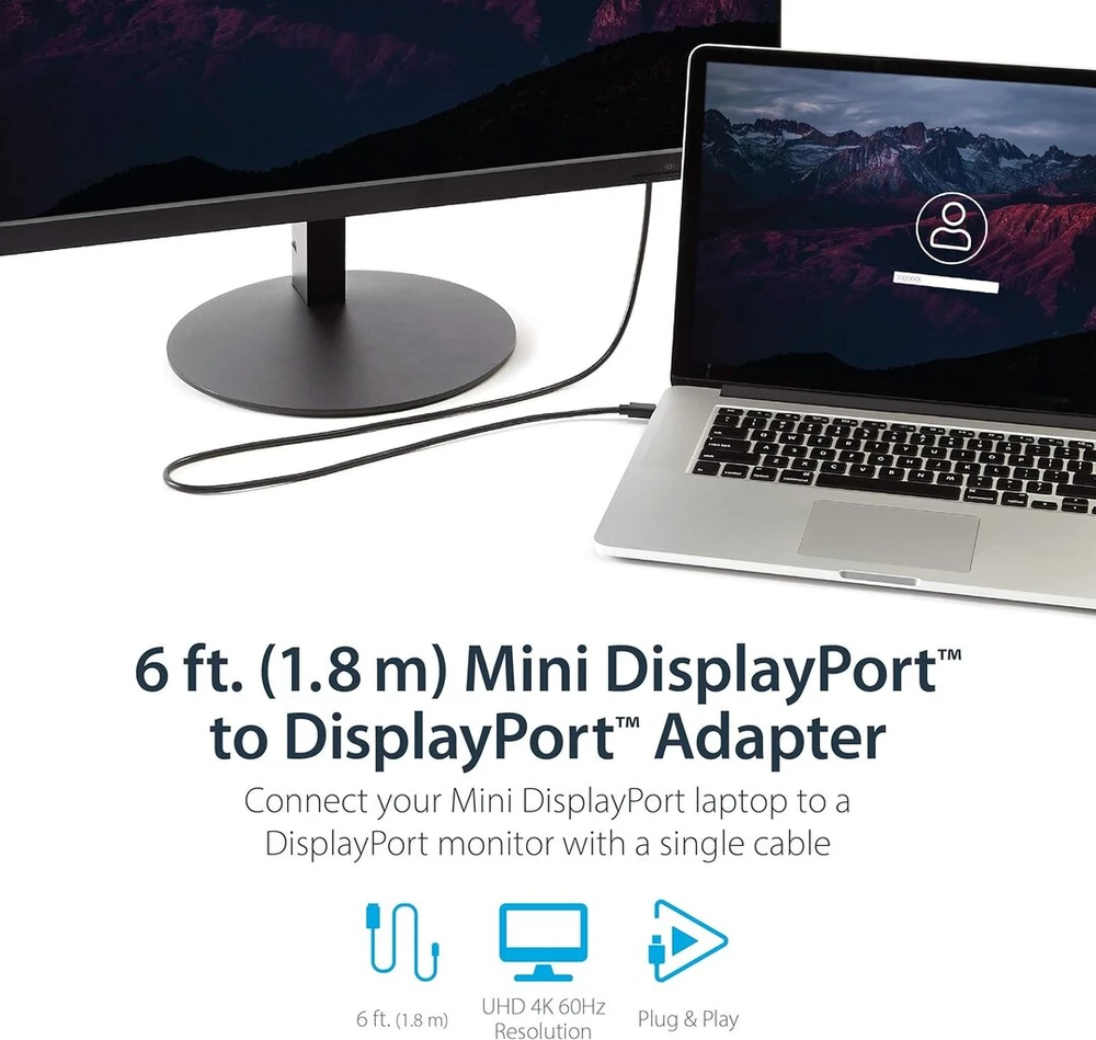Startech Mini Displayport į Displayport kabelis, 2m, M/m, juodas