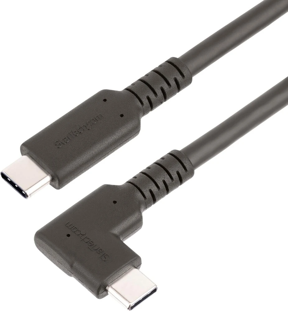Startech.com 2m usb-c kabelis su kampu, usb 3.2 gen 1 (5 gbps), usb c į usb c duomenų/monitoriaus/dokavimo stotelės kabelis, 4k 60hz dp alt režimas, įkrovimo kabelis 100w, 90 laipsnių kampo jungtis (rusb315cc2mbr)
