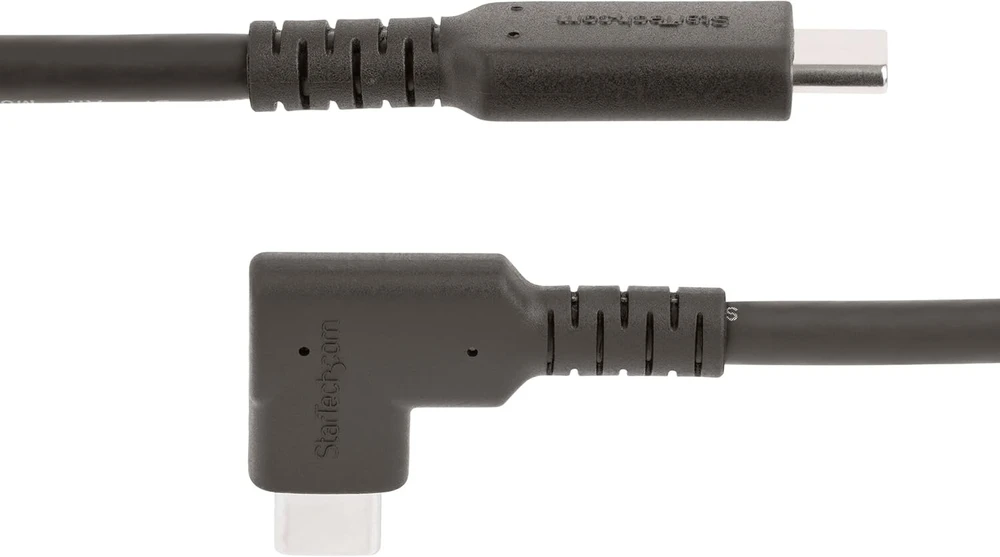 Startech.com 2m usb-c kabelis su kampu, usb 3.2 gen 1 (5 gbps), usb c į usb c duomenų/monitoriaus/dokavimo stotelės kabelis, 4k 60hz dp alt režimas, įkrovimo kabelis 100w, 90 laipsnių kampo jungtis (rusb315cc2mbr)