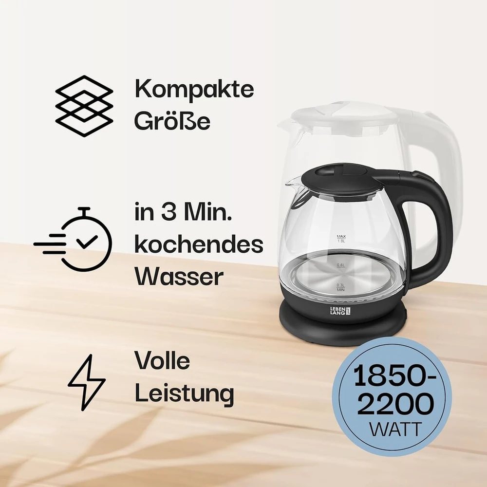Stiklinis virdulys 1l su filtru, Lebenlang, kelioninis