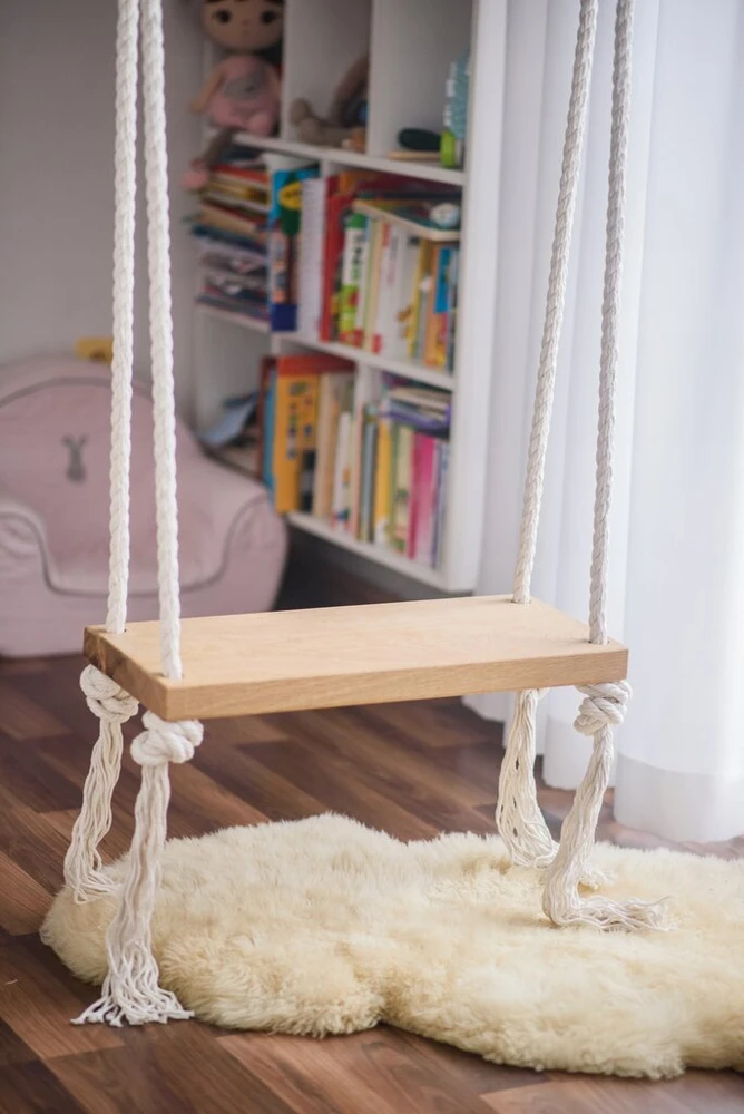 Stilingos ąžuolinės sūpynės XSMALL 40 cm ant virvių vaikams