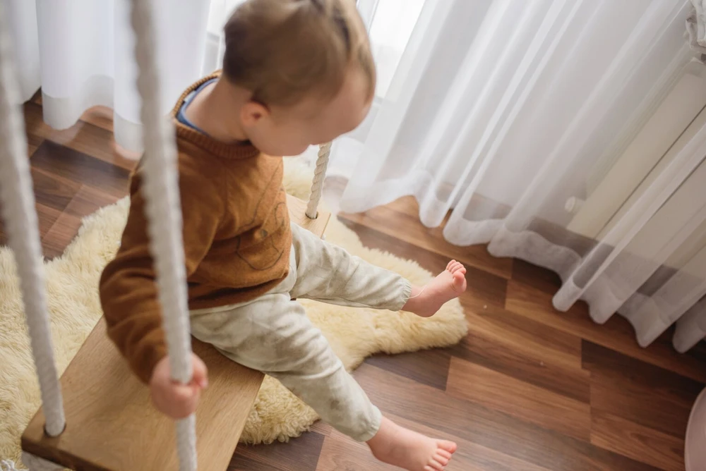 Stilingos ąžuolinės sūpynės XSMALL 40 cm ant virvių vaikams