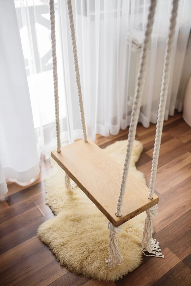 Stilingos ąžuolinės sūpynės XSMALL 40 cm ant virvių vaikams