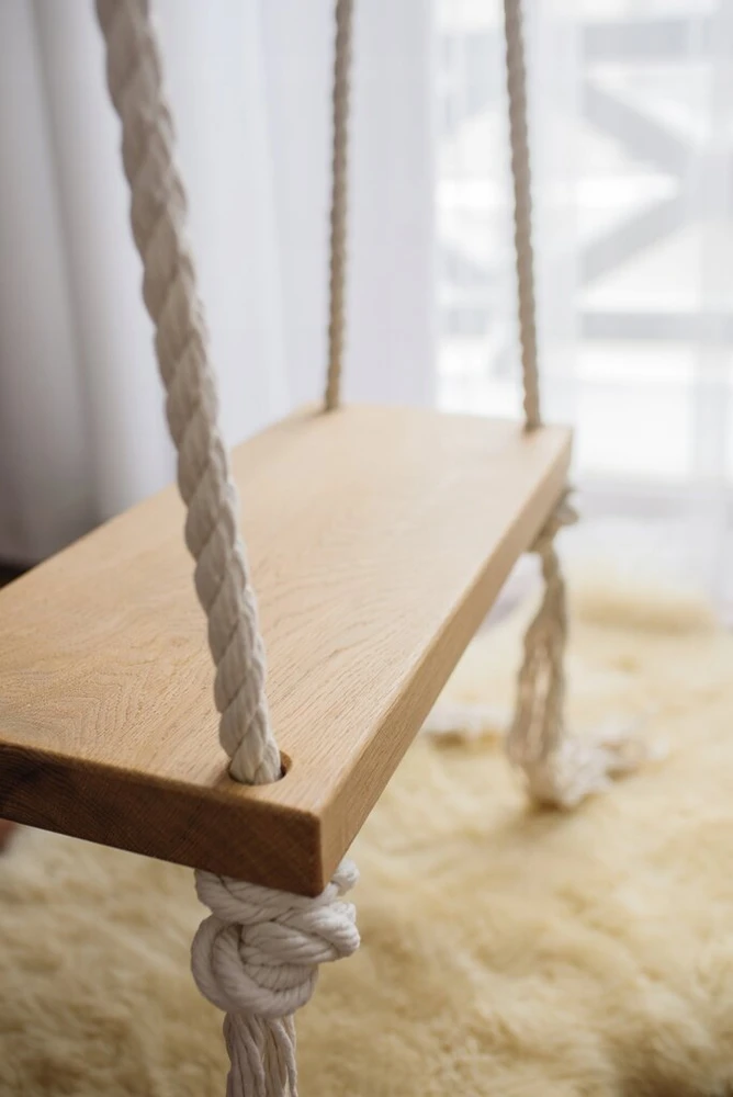 Stilingos ąžuolinės sūpynės XSMALL 40 cm ant virvių vaikams