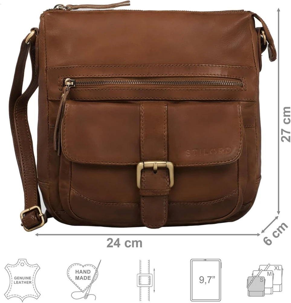 Stilord 'louise' vintage stilinga rankinė moterims, odinė maža pasiuntinio tipo rankinė planšetiniam kompiuteriui iki 9.7 colių Ipad, rankinė per petį Din A5, pagaminta iš natūralios karvės odos, mocha - tamsiai ruda, rankinė per petį