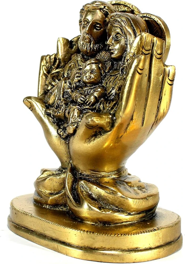 Stonkraft - 14 cm žalvaris - Marija, Juozapas ir Jėzus Kristus - Jėzaus šeima rankose - stabas Murti statulos skulptūros figūrėlė