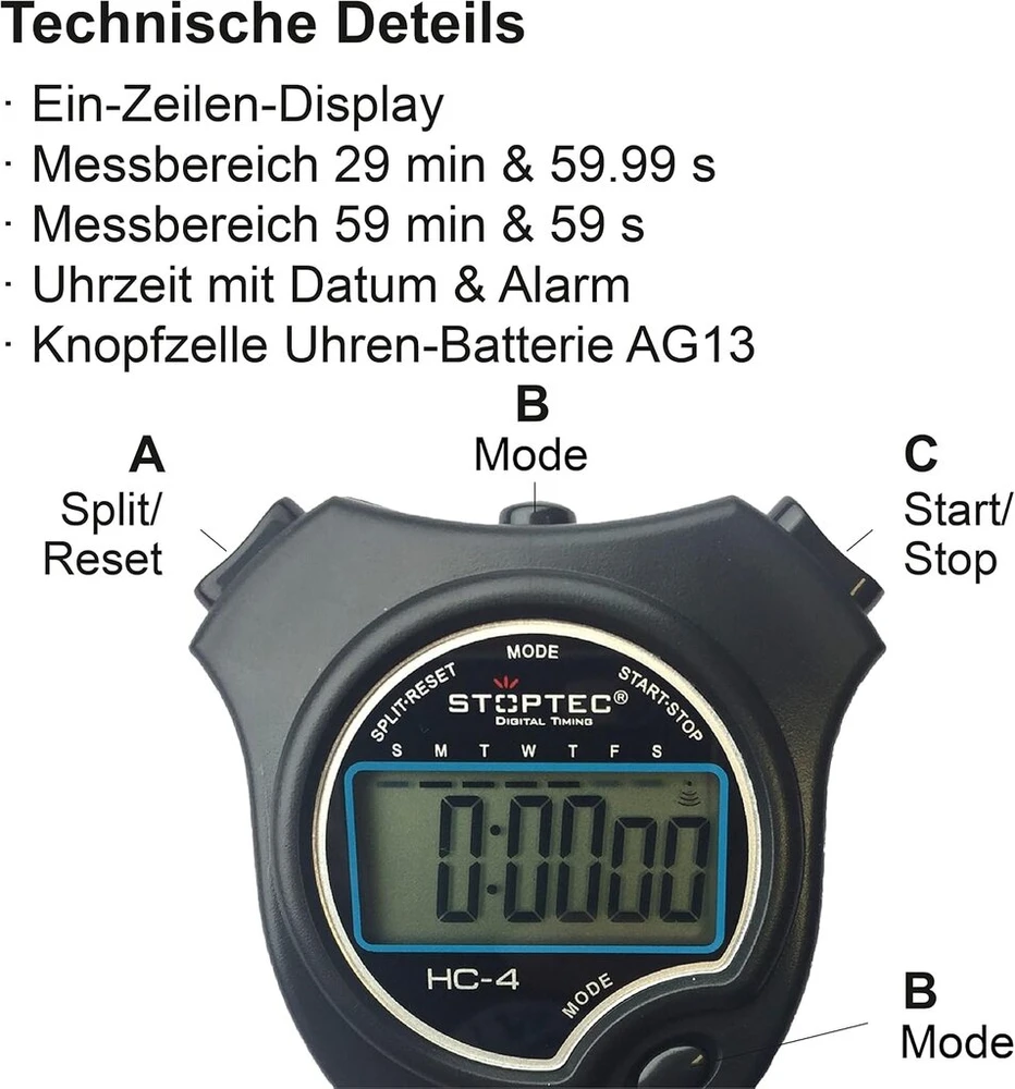 Stoptec Hc-4 chronometras - Skaitmeninis chronometras su dideliu ekranu | Hobis | Sportas | Laisvalaikis | Atsparus purslams | Tinka vaikams