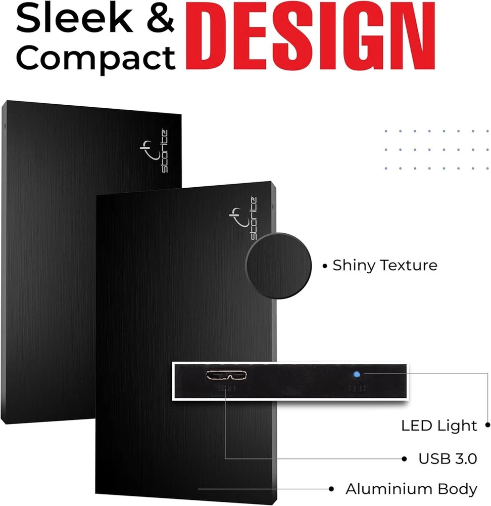 Storite išorinis nešiojamas kietasis diskas 250gb su Usb 3.0 išorine atsargine duomenų saugykla, greitas duomenų perdavimas, tinkamas Pc, Mac, Windows, žaidimų, nešiojamam ir stacionariam kompiuteriui (juodas)