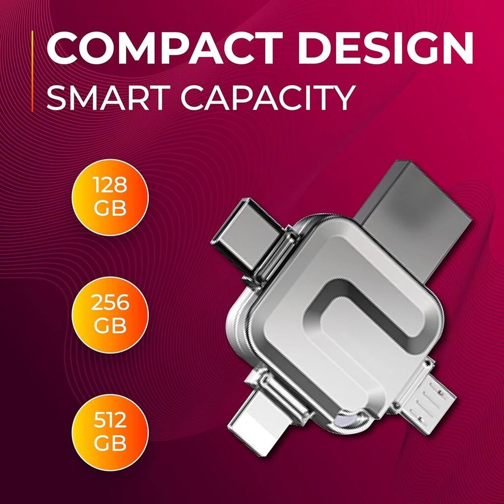 Storite usb atmintinė 256gb 4 viename didelės spartos atmintinė išorinė metalinė atmintinė usb atmintinė, skirta idevice android nešiojamam kompiuteriui planšetiniam kompiuteriui (sidabrinė)