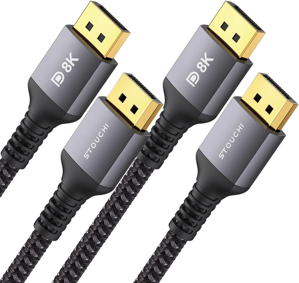 Stouchi, 2 Displayport kabelių pakuotė 1.4 240hz, 1.2m/4ft Dp1.4 palaiko 8k @ 60hz, 4k @ 60hz/144hz/120hz, 5k @ 60hz/120hz, 2k @ 165hz/240hz Vesa Freesync, G-sync, 32.4 Gbit/s, Hdr10 Ekranas Port
