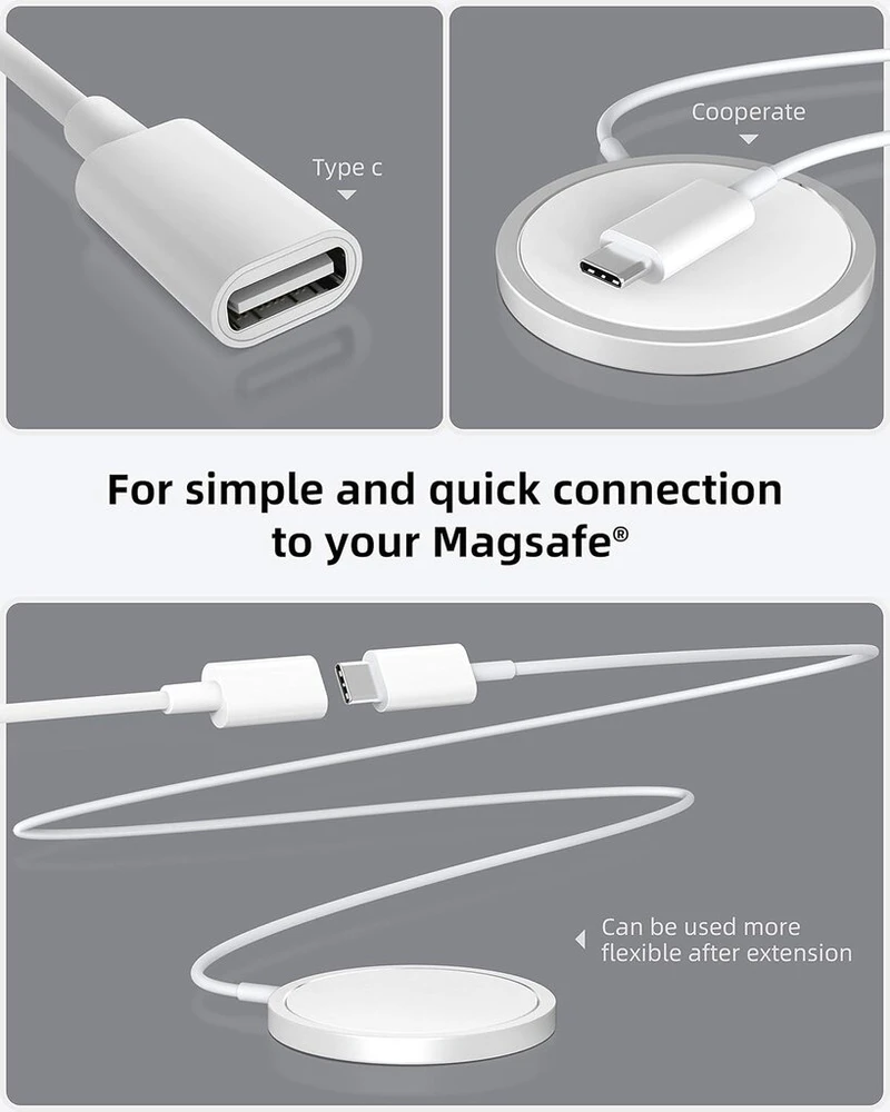 Stouchi 2 vnt. Usb C ilgiklis, skirtas magsafe įkrovikliui, type c ilgiklis kištukui/lizdui 9v 3a, skirtas mag safe 480mbit/s duomenų perdavimui, suderinamas su magsafe įkrovikliu iphone 16/15 1.8m baltas