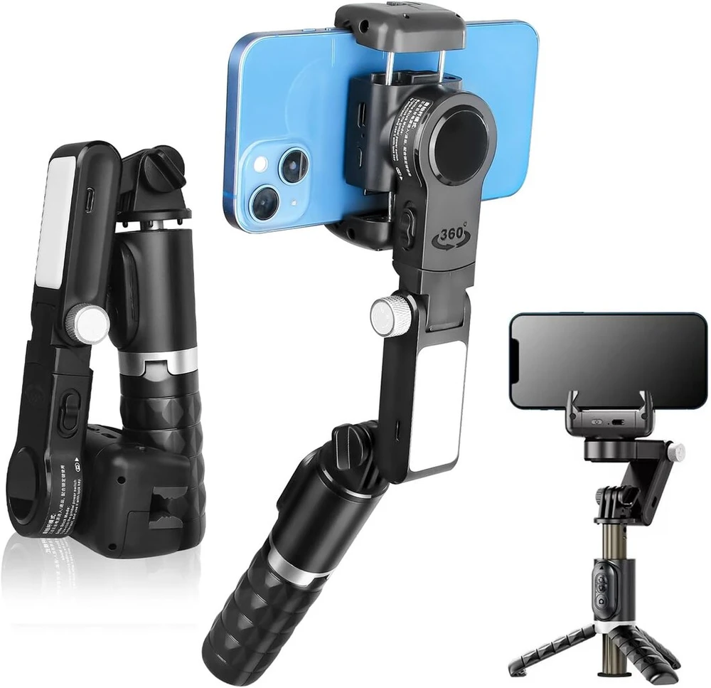 Strbdyi Išmaniojo telefono stabilizatorius, gimbal mobiliojo telefono stabilizatorius, asmenukių stabilizatorius su bluetooth nuotolinio valdymo pulteliu, skirtas vlogams, "youtube", tiesioginiam vaizdo įrašui, suderinamas su "iphone"/"android" (juodas)