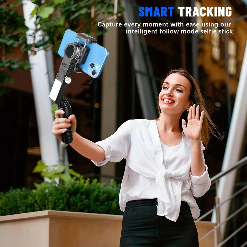 Strbdyi Išmaniojo telefono stabilizatorius, gimbal mobiliojo telefono stabilizatorius, asmenukių stabilizatorius su bluetooth nuotolinio valdymo pulteliu, skirtas vlogams, "youtube", tiesioginiam vaizdo įrašui, suderinamas su "iphone"/"android" (juodas)
