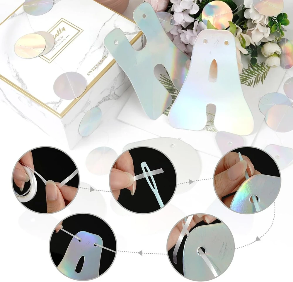 Su gimtadieniu girlianda vaivorykštės sidabro folijos dekoracija apskriti baneriai metalinės spiralės holografiniai streamer'iai vaivorykštės vakarėlio dekoracija