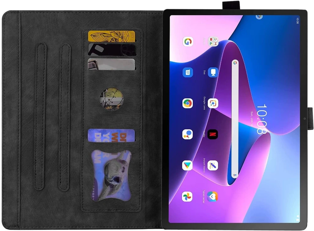 Succtopy dėklas Lenovo Tab M10 Plus 3rd Gen 10.6 colių 2022 Tb125/tb128 folio atverčiamas Pu odos apsauginis dėklas su rašiklio laikikliu, stovu ir piniginės viršeliu, planšetinio kompiuterio dėklas Lenovo Tab M10 Plus 3rd Generation 2022, juodas