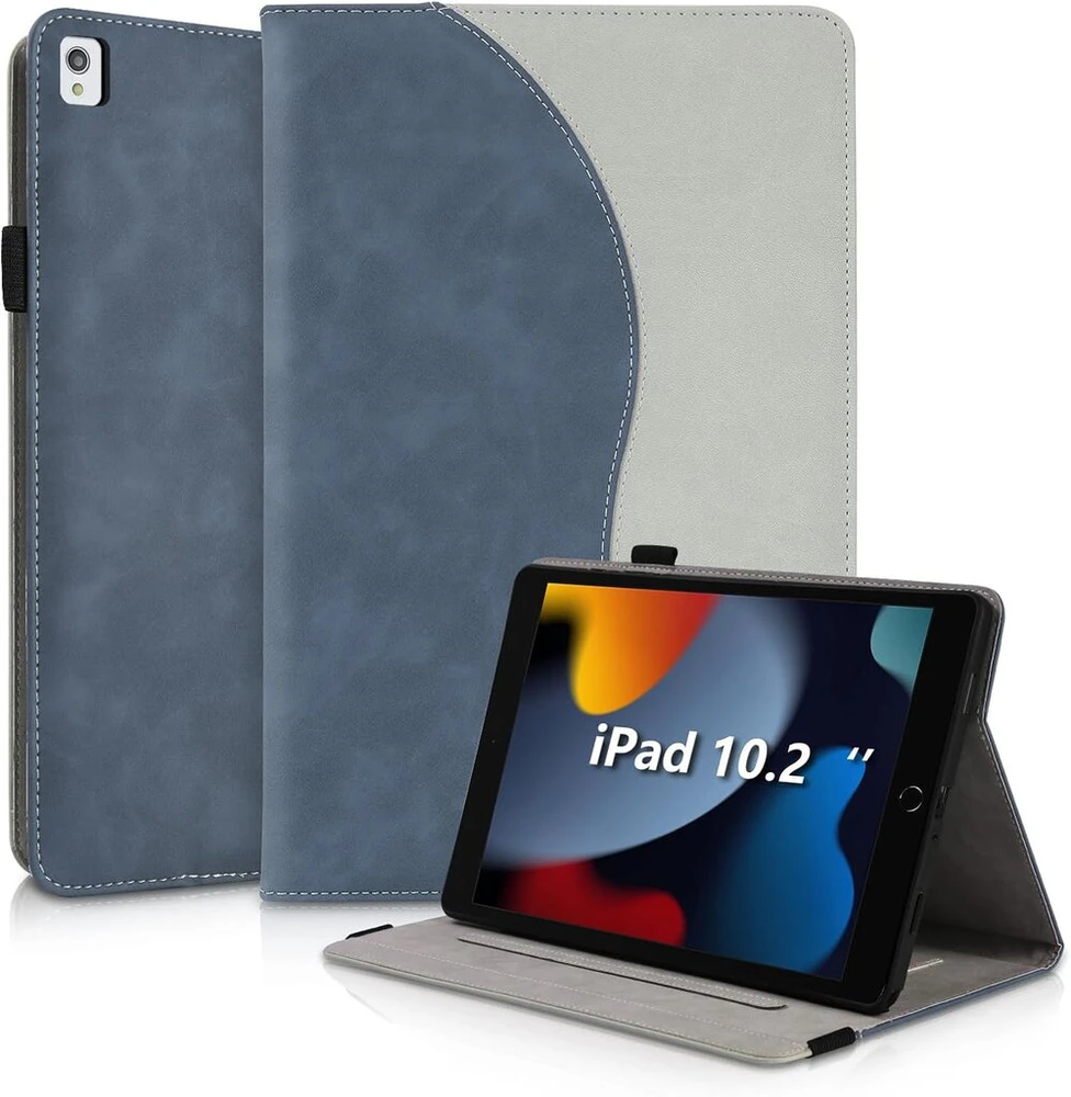Succtopy dėklas, skirtas Ipad 9 8 7 (10.2 colio, 2021 2020 2019 modelis), apsauginis itin plonas Pu odos dėklas su stovo funkcija ir rašiklio laikikliu, skirtas Ipad 9-osios 8-osios 7-osios kartos planšetiniam kompiuteriui, mėlynas