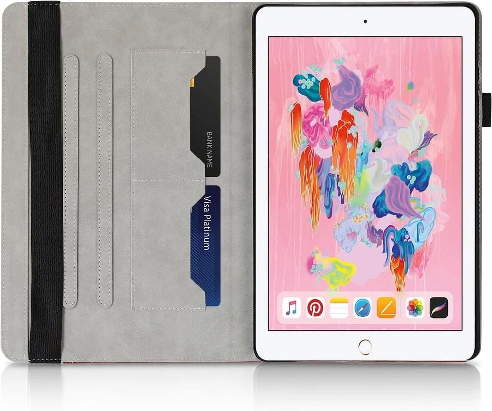 Succtopy dėklas, skirtas ipad 9.7 colių (2018/2017 modelis, 6-oji/5-oji karta)/ipad air 1/2 apsauginiam dėklui, itin plonas pu odos dėklas su stovo funkcija ir pieštuko laikikliu, skirtas ipad 6/5, raudonas