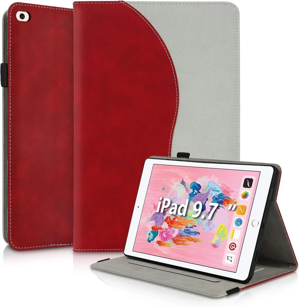 Succtopy dėklas, skirtas ipad 9.7 colių (2018/2017 modelis, 6-oji/5-oji karta)/ipad air 1/2 apsauginiam dėklui, itin plonas pu odos dėklas su stovo funkcija ir pieštuko laikikliu, skirtas ipad 6/5, raudonas