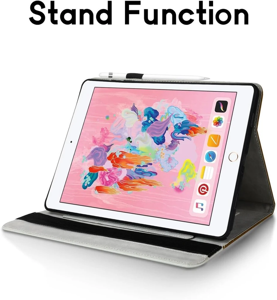 Succtopy dėklas, skirtas ipad 9.7 colių (2018/2017 modelis, 6-oji/5-oji karta)/ipad air 1/2 apsaugos dėklas itin plonas pu odos dėklas su stovo funkcija ir pieštuko laikikliu planšetinio kompiuterio dėklas, skirtas ipad 6/5, rudos spalvos