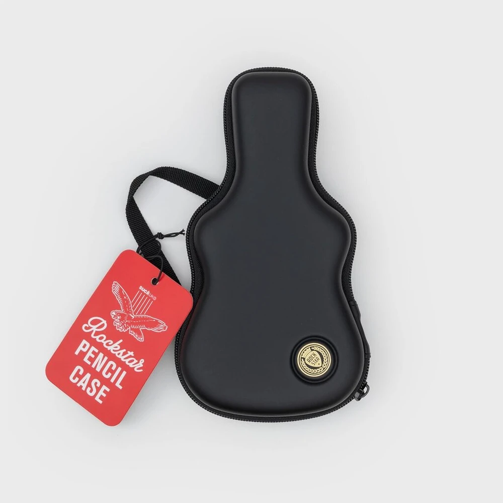 Suck Uk - pieštukinė gitaros formos dėklas | didelis juodas pieštukinė dėklas berniukams ir mergaitėms | dovanos vyrams ir jam | naujoviškas raštinės reikmenų laikiklis | gimtadienio dovana vyrams | juodas, juokingas, su užtrauktuku ir medžiagine nešimo r