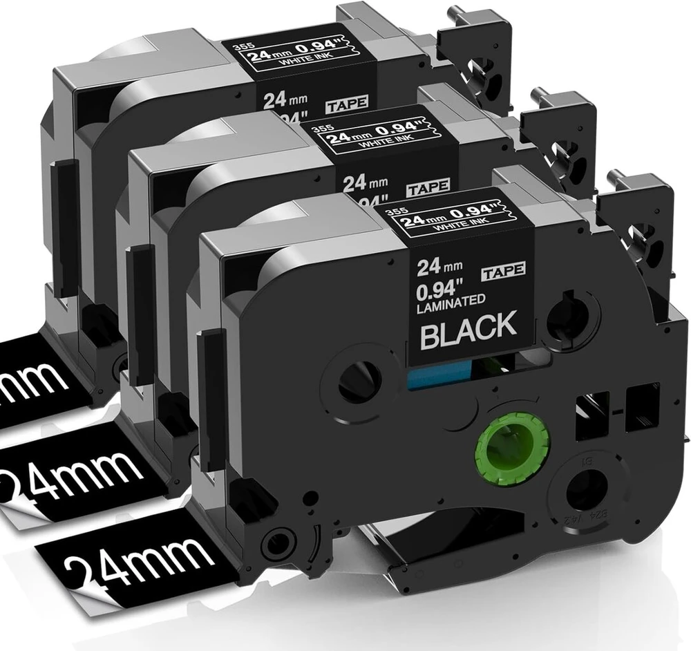 Suderinama su Tze-355 Brother P-touch juostelėmis 24 mm, skirta Brother Tze etikečių juostelei Tze355 Tze355 24 mm laminuota etikečių juostelė, skirta Brother P Touch Cube P710bt D600vp P700 P750w 2430 2730, 3 vnt.