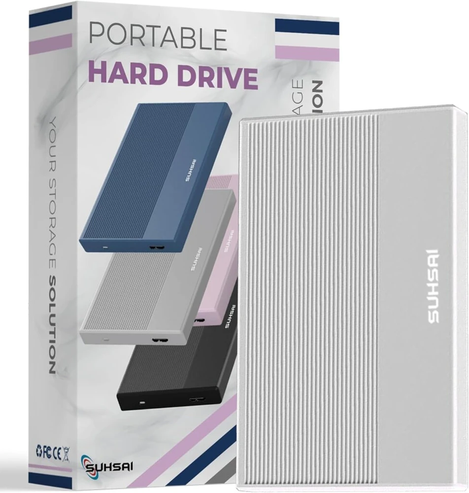 Suhsai išorinis kietasis diskas 1tb išorinis atsarginis diskas Usb 3.0 didelės spartos duomenų perdavimo kietasis diskas, suderinamas su Mac nešiojamuoju kompiuteriu, stacionariu kompiuteriu, žaidimų konsole (sidabrinis)