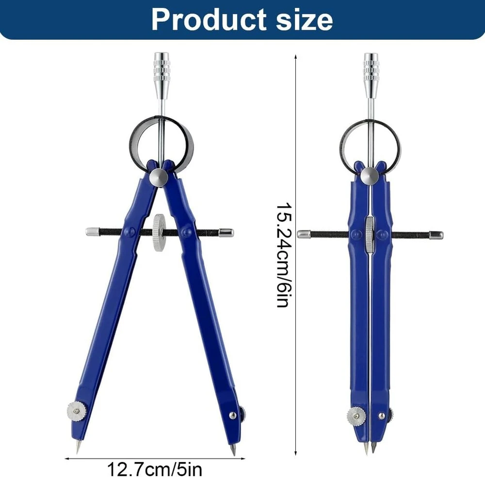 Sujebkc 2 metalinių greito reguliavimo kompasų rinkinys, mokyklinis kompasas su viduriniu pavaros velenu ir atsarginiais šerdelėmis, greitas kompasas, geometrinis kompasas, profesionalus geometrinių kompasų rinkinys