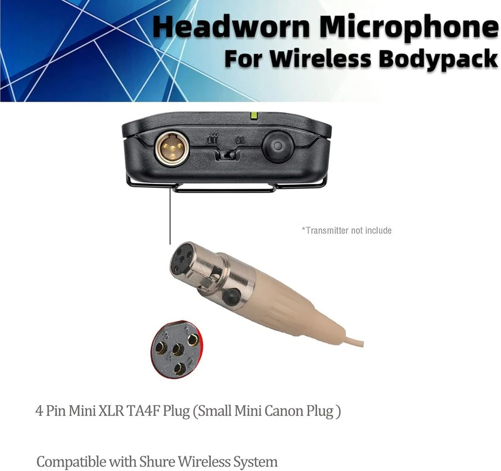Sujeetec ausinės mikrofonas galvos juostos mikrofonas, skirtas shure belaidžio siųstuvo kišeniniam siųstuvui - idealiai tinka paskaitoms, teatrui, podcast'ams - mini xlr ta4f kištukas
