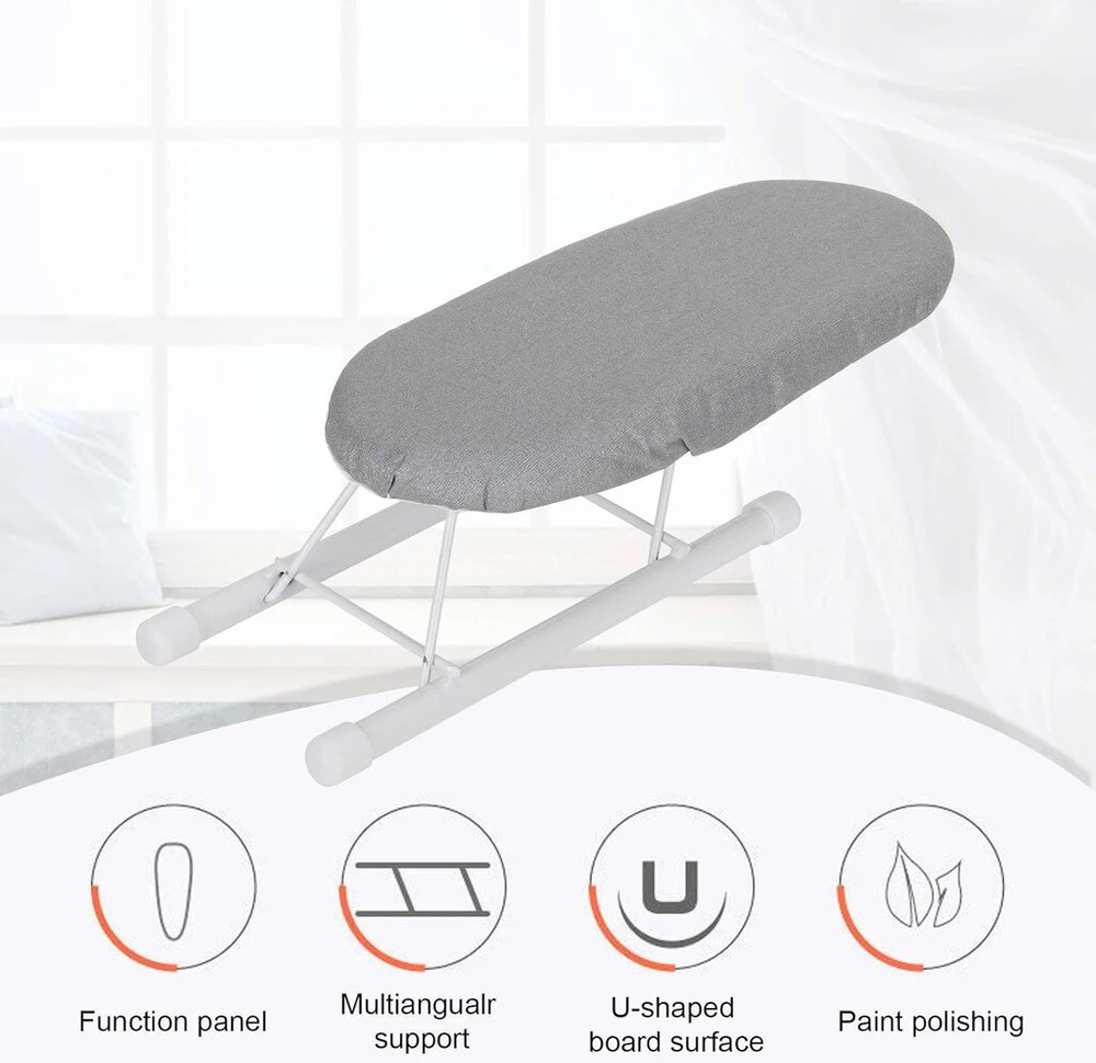 Sulankstoma mini lyginimo lenta namams ir kelionėms, nešiojama lyginimo lenta su rankovių ir apykaklių lyginimo įrankiu, stabili ir patvari (anti-scalding Sidabrinis Cloth)