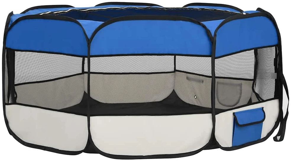 Sulankstomas aptvaras šunims su krepšiu, mėlynas, 145x145x61cm