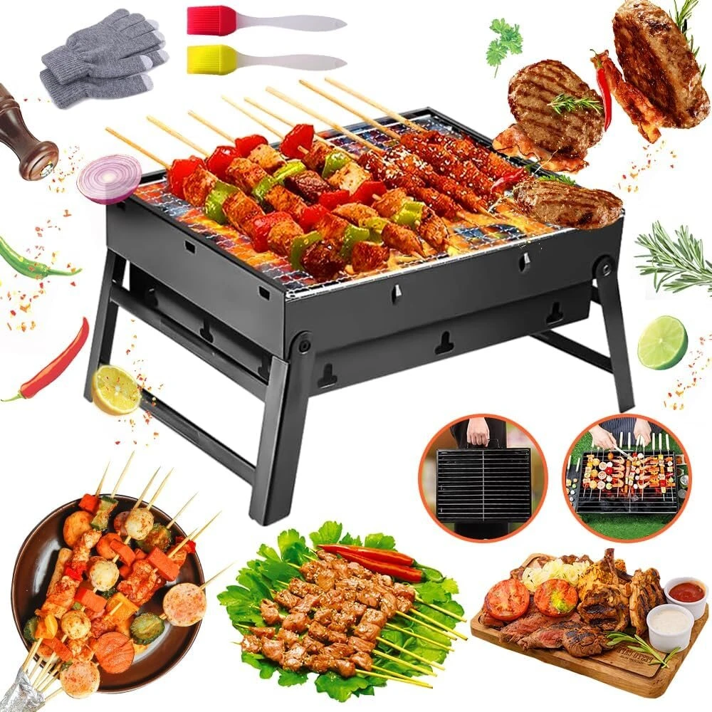 Sulankstomas grilis, anglių grilis, mažas, bbq grilis, lauko iškylų grilis, 45 cm x 30 cm x 23 cm, nešiojamas grilis iškyloms, sodui, terasai, stovyklavimui, kelionėms