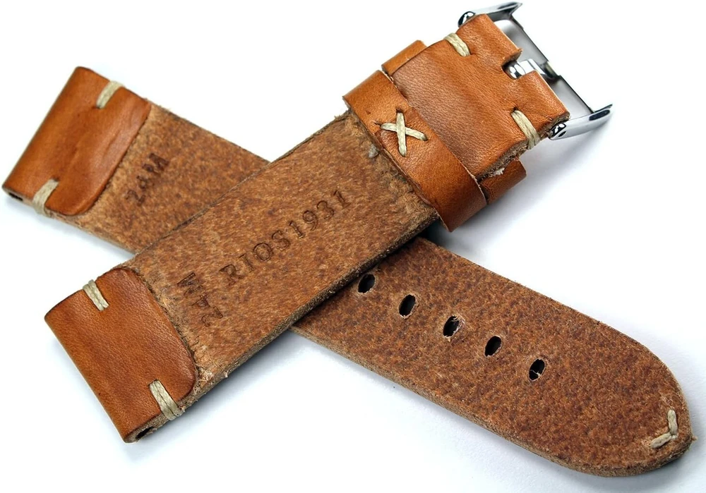 Sulla Rios 1931 vyriškas odinis laikrodžio dirželis Vintage 24 mm šviesiai rudas, šviesiai rudas, dirželis.