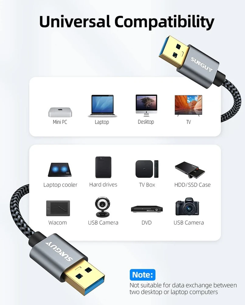 Sunguy usb 3.0 kabelis, 1 m usb a–usb a kabelis, 5 gbps duomenų perdavimo jungties kabelis, suderinamas su spausdintuvu, nešiojamuoju kompiuteriu, standžiaisiais diskais, kameromis