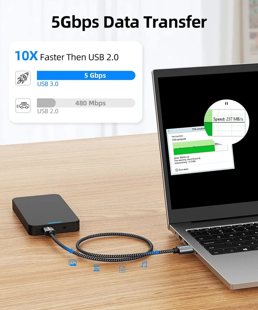 Sunguy usb 3.0 kabelis, 1.5 m usb a - usb a duomenų perdavimo jungties kabelis, suderinamas su spausdintuvais, nešiojamaisiais kompiuteriais, standžiaisiais diskais ir fotoaparatais