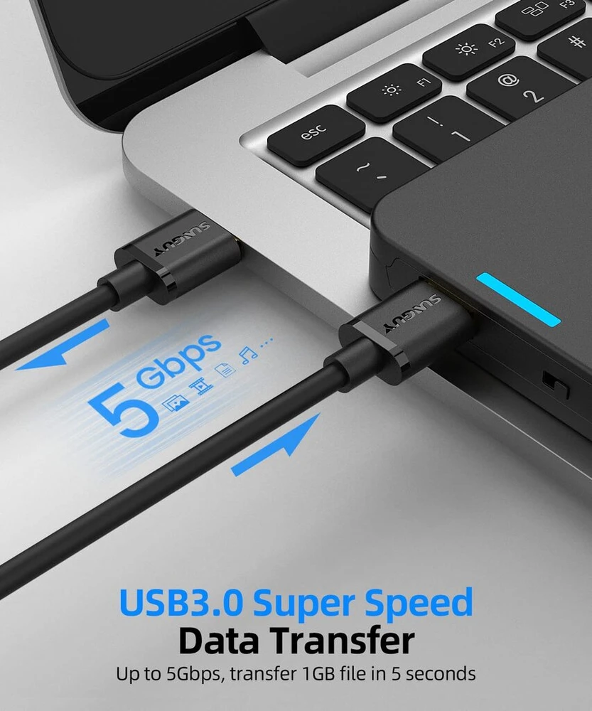Sunguy usb 3.0 kabelis, 5 vnt., 1 m usb a–usb a kabelis, duomenų perdavimo sparta iki 5 gbps, a tipo kištukas–a tipo kištukas kabelis, suderinamas su spausdintuvais, modemais, standžiaisiais diskais, monitoriumi, kamera, wacom