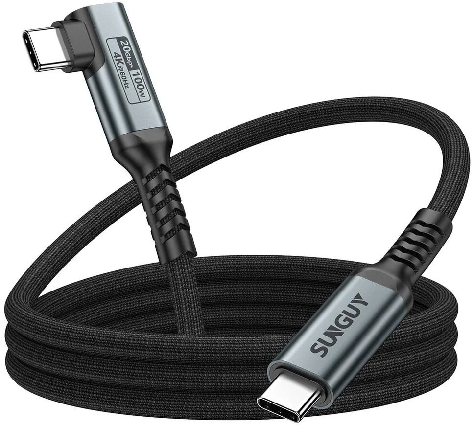 Sunguy usb c į usb c kabelis 1 m, 100 w 20 gbps usb c į usb c įkrovimo ir duomenų perdavimo kabelis, 4k @ 60 hz vaizdo perdavimo usb c kabelis, skirtas monitoriui iphone 16/15 pro max, nešiojamam kompiuteriui, mobiliajam telefonui, ssd