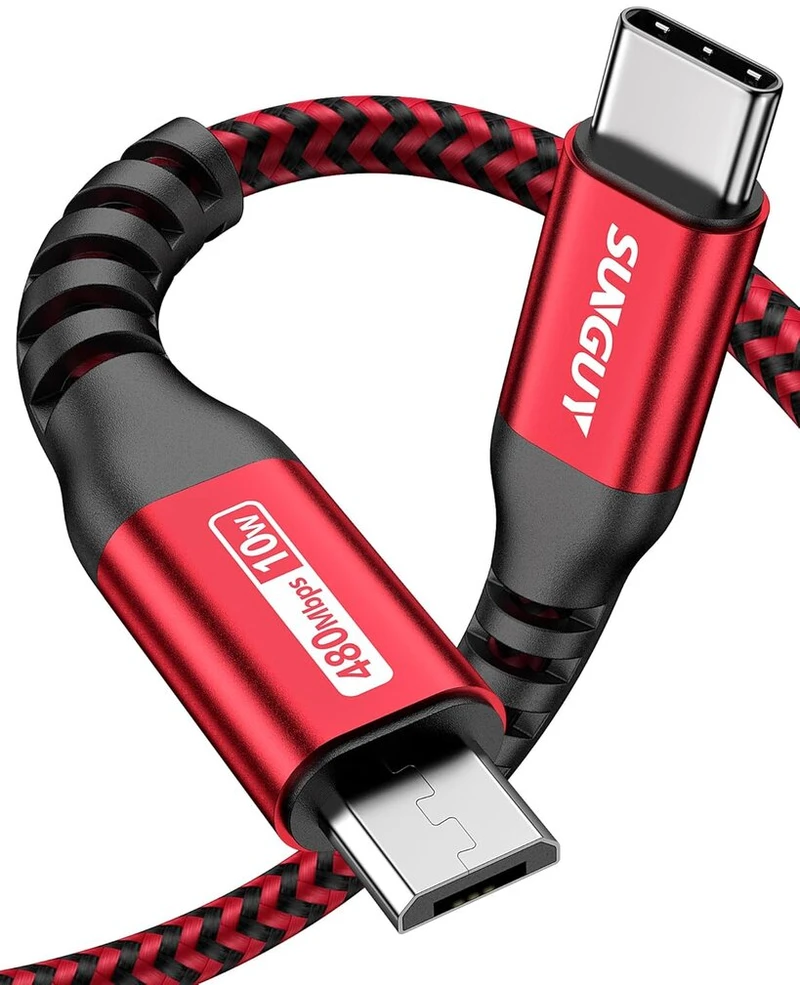 Sunguy usb c kabelis 1 m, usb c į micro usb įkrovimo ir duomenų perdavimo kabelis, įkrauna micro usb įrenginius, usb c kabelis suderinamas su galaxy s7/s5, lg g5/g6, moto su/z2, kindle, planšetiniu kompiuteriu, raudonas