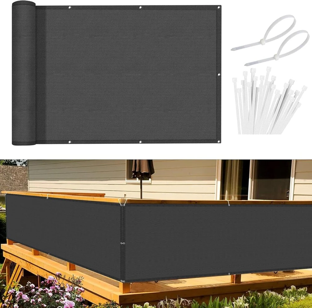 Sunnylaxx balkono privatumo uždanga, balkono uždangalas, 90 x 600 cm, apsauga nuo vėjo, nepermatoma balkono danga, 160 g/m² poliesteris (pes), apsauga nuo vėjo ir uv spindulių, su kilpomis ir kabelių raišteliais, antracito spalvos
