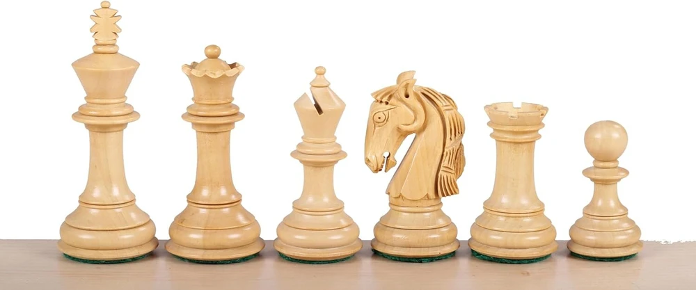 Sunrise Chess & Games Kolumbietiški šachmatų figūros - akacija ir buksmedis, 3.75 colio, rankų darbo, sunkios, egzotiško medžio dizainas