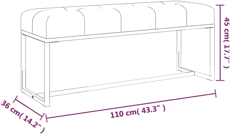 Suoliukas, pilkos spalvos, 110x36x45cm, aksomas