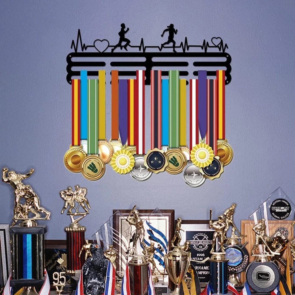 Superdant medal holder Ekg rašto medalių laikiklis juodo metalo sieninis kabliukas medalių laikiklis varžyboms sienų kabinimo dovanos sportininkams 40 x 15 cm